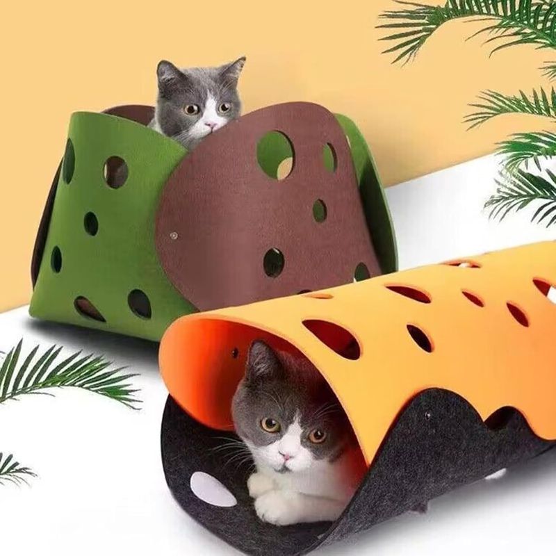 Pawzy Tunnel en feutre pour chat - jouet interactif pliable