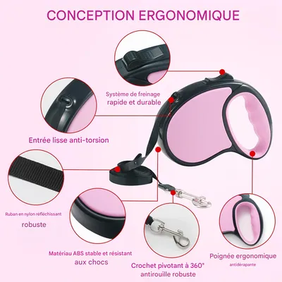 Pawzy Corde de conduite rétractable pour chien