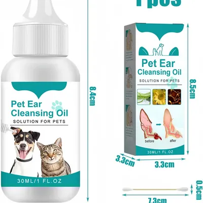 Pawzy Huile nettoyante pour oreilles d'animaux avec cotons - tiges