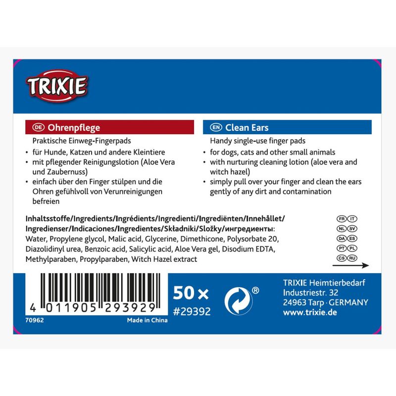 Trixie - Doigtiers de soin pour les oreilles pour animaux 50 pieces