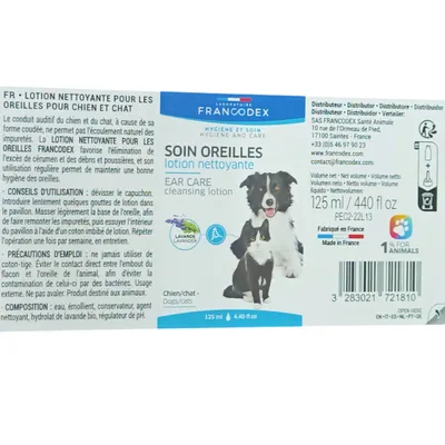 Francodex - Soin pour les Oreilles Lotion Nettoyante 125 ml Pour Chiots et