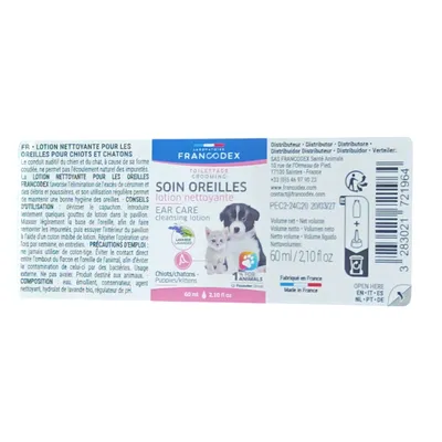 Francodex - Soin pour les Oreilles Lotion Nettoyante 60ml Chiots et Chatons