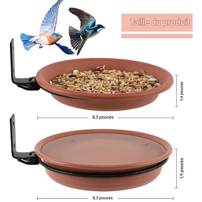 ZooVenture 2 Pcs Abreuvoir Mangeoire Bain Oiseaux Brun Pour Extérieur