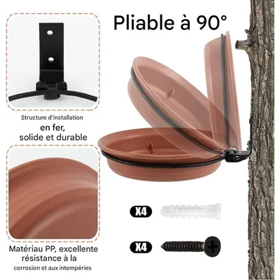 ZooVenture 2 Pcs Abreuvoir Mangeoire Bain Oiseaux Brun Pour Extérieur