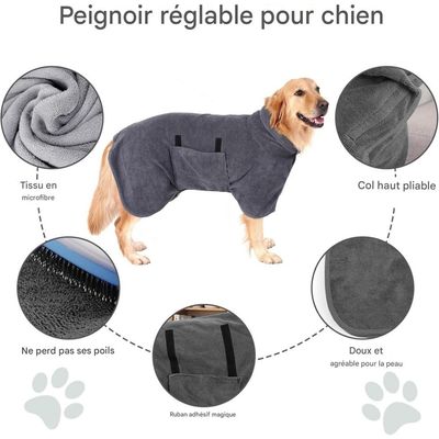ZooVenture Peignoir Microfibre Gris Pour Chien Taille Variable