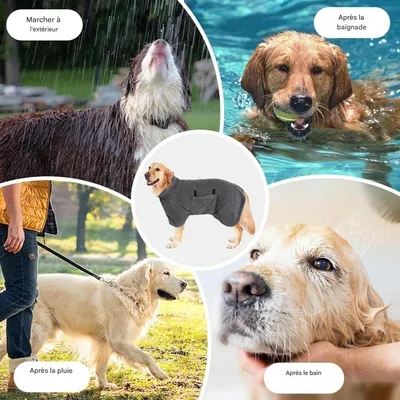 ZooVenture Grauer Mikrofaser-Hundebademantel, verstellbare Größe ZooVenture Grauer Mikrofaser-Hundebademantel, verstellbare Größe