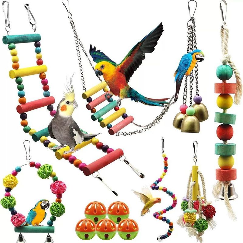 Rocky Ensemble de 12 jouets pour perroquets