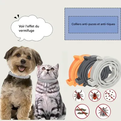 ZooVenture 3 Pcs Collier Anti Puces Réglable Naturel Pour Chien Et Chat