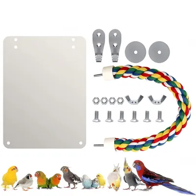 Rocky Jouet miroir pour oiseaux avec perchoir en corde
