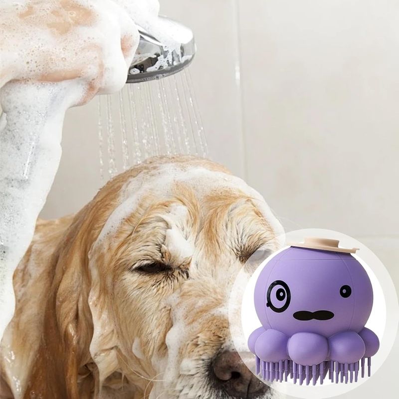 Pawzy Brosse toilettage chien - Pieuvre, épilation & massage (Violet)
