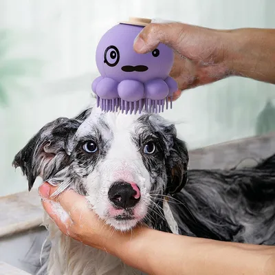 Pawzy Brosse toilettage chien - Pieuvre, épilation & massage (Violet)