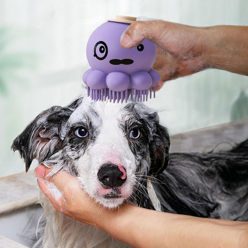 Pawzy Brosse toilettage chien - Pieuvre, épilation & massage (Violet)