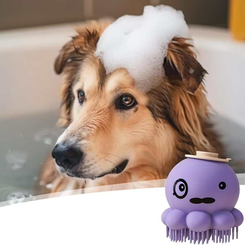 Pawzy Brosse toilettage chien - Pieuvre, épilation & massage (Violet)