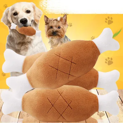 Pawzy Jouet couineur à mâcher - 2 os en peluche pour chien/chat