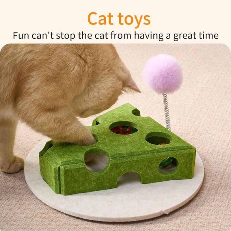 Pawzy Jouet puzzle chat (motif fromage) : Boîte à nourriture + clochette