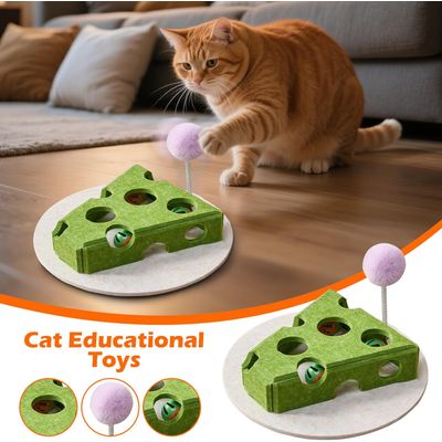 Pawzy Jouet puzzle chat (motif fromage) : Boîte à nourriture + clochette