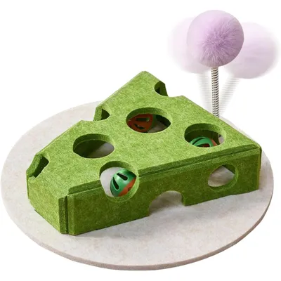 Pawzy Jouet puzzle chat (motif fromage) : Boîte à nourriture + clochette Pawzy Jouet puzzle chat (motif fromage) : Boîte à nourriture + clochette