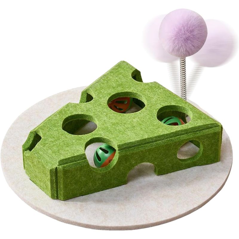 Pawzy Jouet puzzle chat (motif fromage) : Boîte à nourriture + clochette