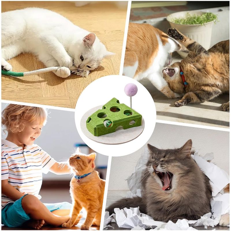 Pawzy Jouet puzzle chat (motif fromage) : Boîte à nourriture + clochette
