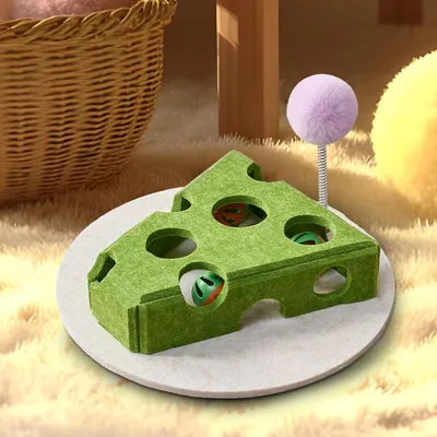 Pawzy Jouet puzzle chat (motif fromage) : Boîte à nourriture + clochette