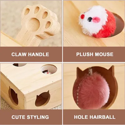 Pawzy Jouet interactif 3 en 1 pour chat en bois