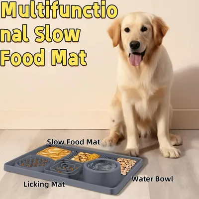 Pawzy Tapis anti-fuite pour chiens- Mangeoire lente à ventouses (gris)