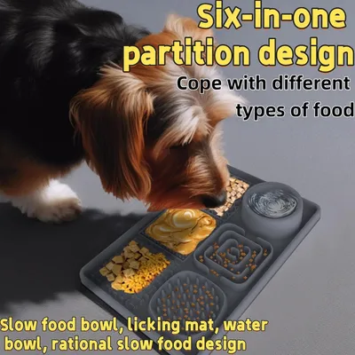 Pawzy Tapis anti-fuite pour chiens- Mangeoire lente à ventouses (gris)