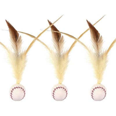 ZENITHMIND 3 Pcs Balle Rebondissante Chat avec Plume（baseball）