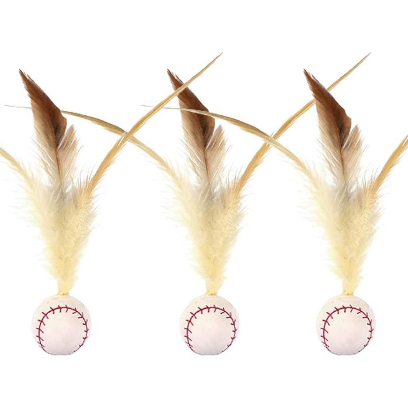 ZENITHMIND 3 Pcs Balle Rebondissante Chat avec Plume（baseball）