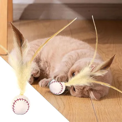 ZENITHMIND 3 Pcs Balle Rebondissante Chat avec Plume（baseball）