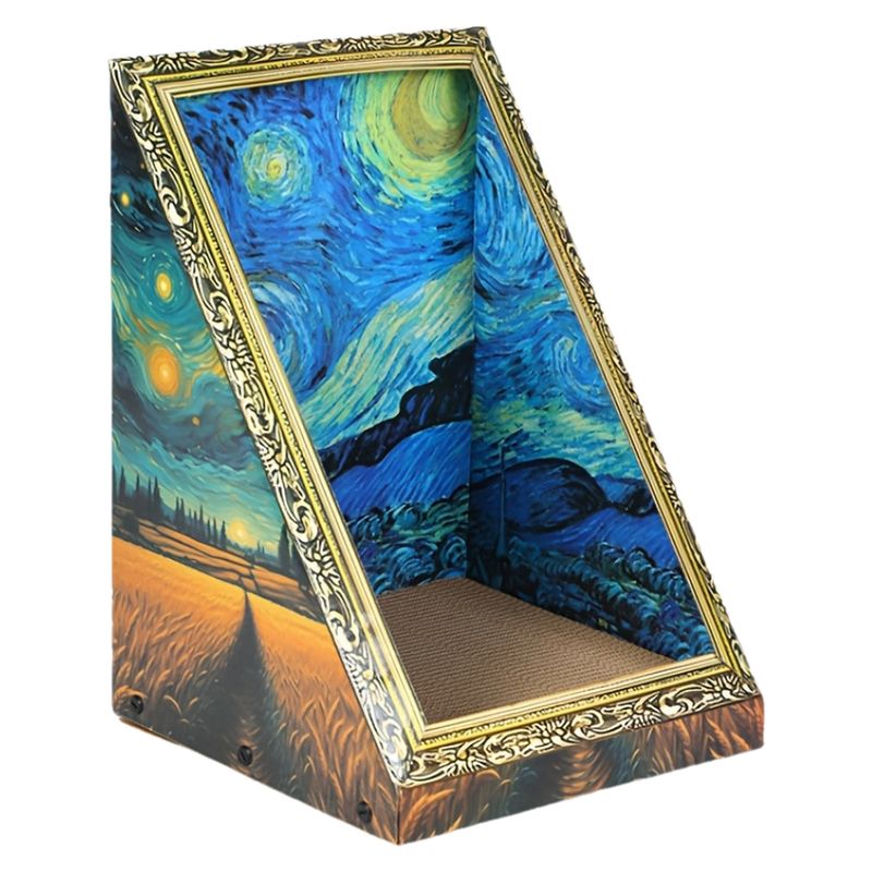 Maison pour chat avec griffoir et peinture à l'huile recto verso
