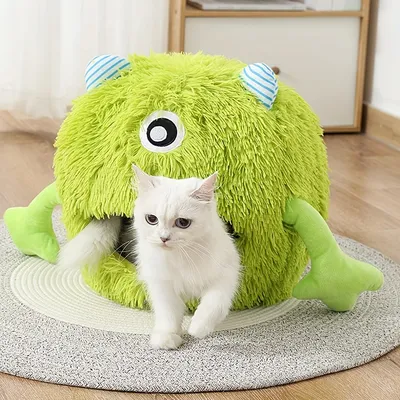 Panier pour chat, Lit en peluche Monstre de dessin animé