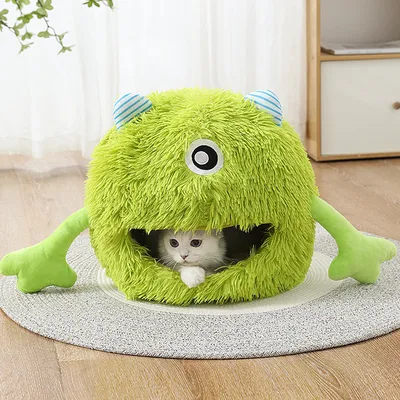 UAMLY Panier pour chat, Lit en peluche Monstre de dessin animé