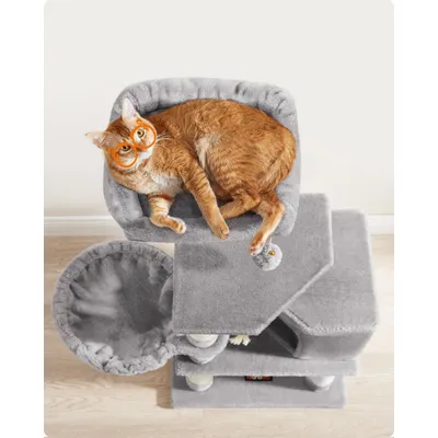 Feandrea Arbre à Chat Hauteur 110 cm, Tour de Jeux, Multi-Niveaux