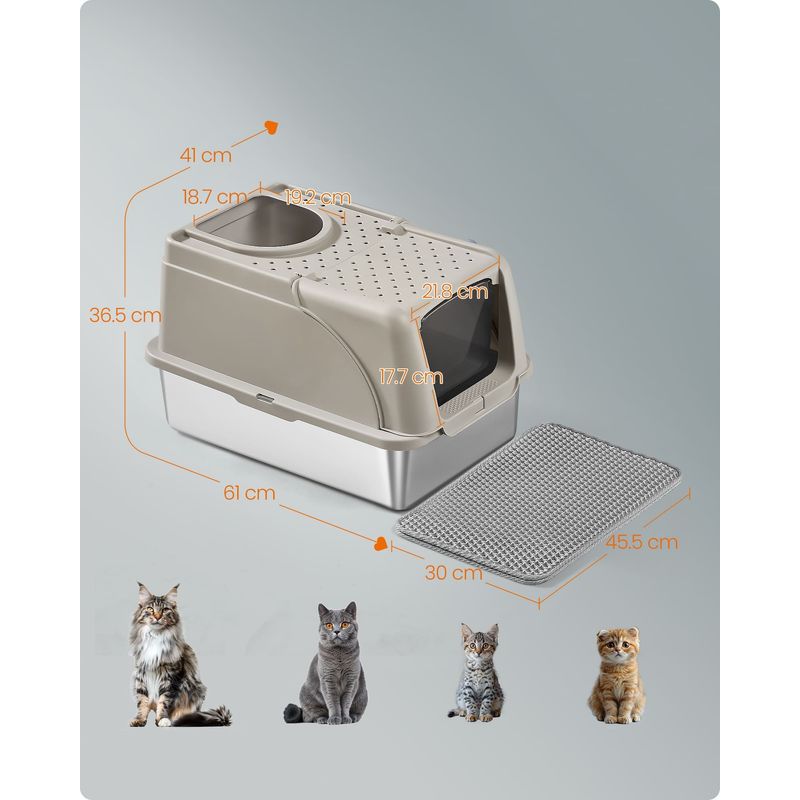 Feandrea Bac à Litière pour Chat, en Acier InoxydableGrande Taille