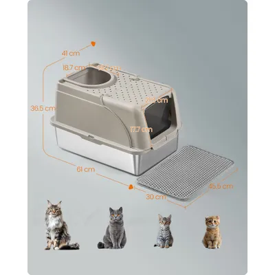 Feandrea Bac à Litière pour Chat, en Acier InoxydableGrande Taille