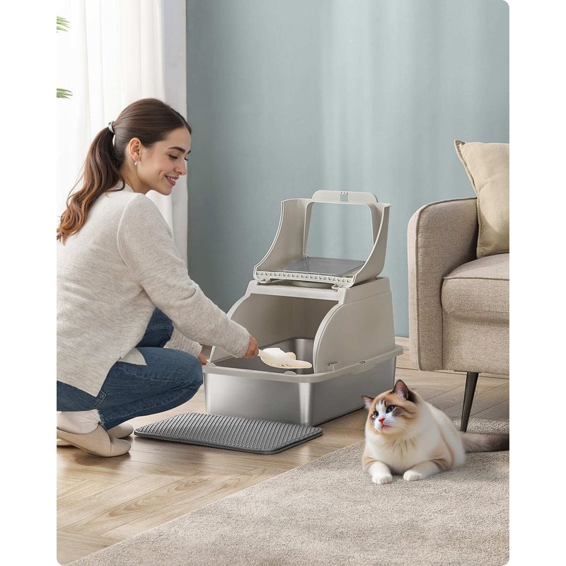 Feandrea Bac à Litière pour Chat, en Acier InoxydableGrande Taille