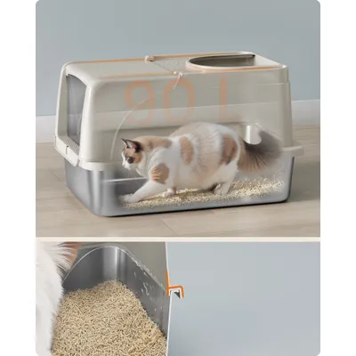 Feandrea Bac à Litière pour Chat, en Acier InoxydableGrande Taille
