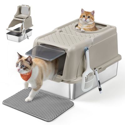 Feandrea Bac à Litière pour Chat, en Acier InoxydableGrande Taille