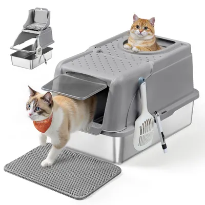 Feandrea Bac à Litière pour Chat, en Acier InoxydableGrande Taille Feandrea Bac à Litière pour Chat, en Acier InoxydableGrande Taille