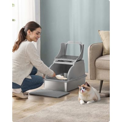 Feandrea Bac à Litière pour Chat, en Acier InoxydableGrande Taille