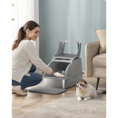 Feandrea Bac à Litière pour Chat, en Acier InoxydableGrande Taille Feandrea Bac à Litière pour Chat, en Acier InoxydableGrande Taille