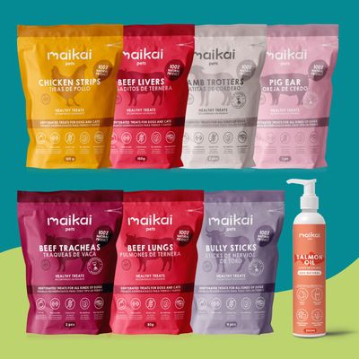 Boîte de 7 friandises naturelles + huile de saumon pour chiens