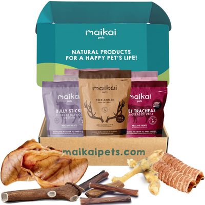 Boîte de 5 produits à mâcher + bois de cerf pour chiens
