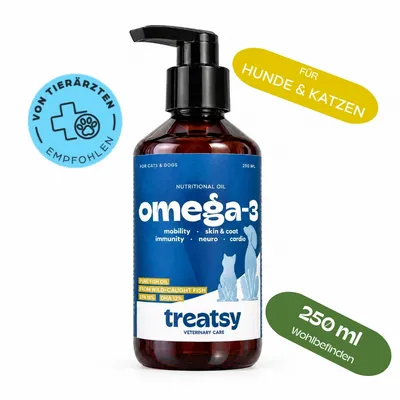 Treatsy Fischöl Omega-3 – Haut,Fell, Gelenke, Gesundheit für Hunde & Katzen