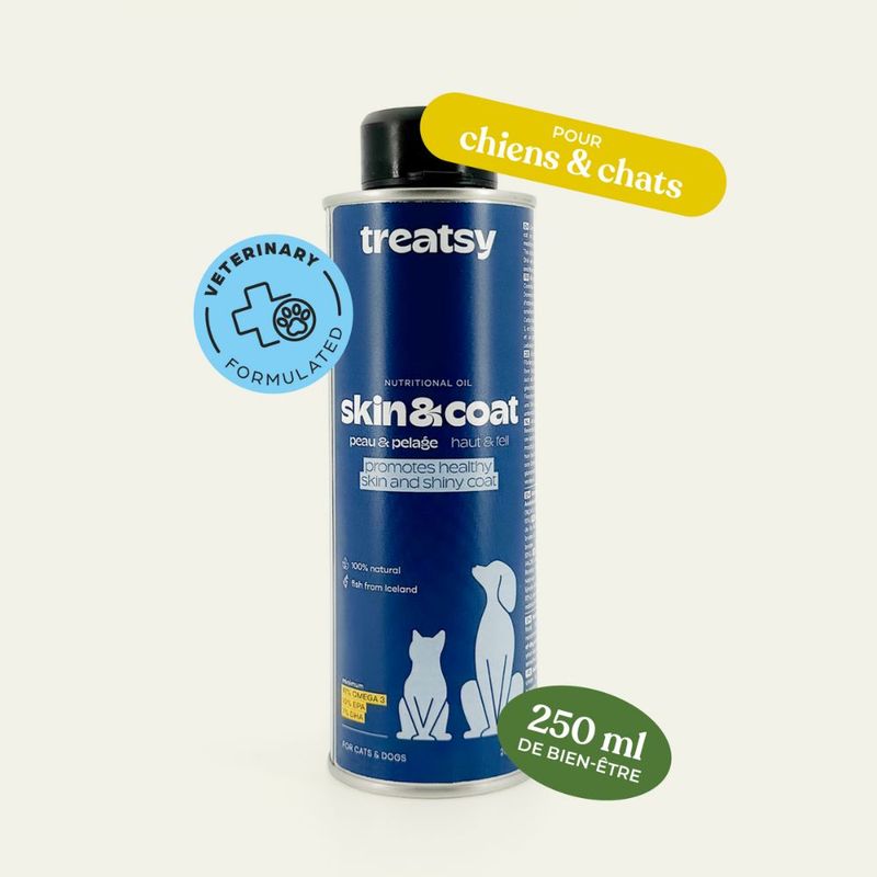 Treatsy Huile Naturelle Oméga 3 - Peau & Pelage pour chiens & chats