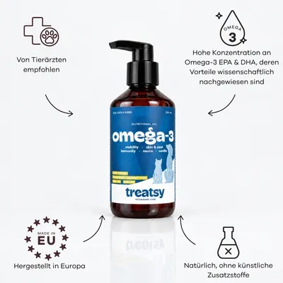 Treatsy Fischöl Omega-3 – Haut,Fell, Gelenke, Gesundheit für Hunde & Katzen