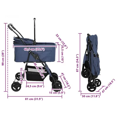 vidaXL Poussette pour Animaux Oxford
