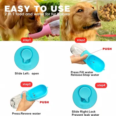 FurryFusion Bouteille d'eau pour chien avec conteneur de nourriture