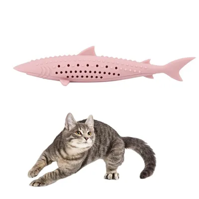 IntiMeg Jouet brosse à dents à l'herbe à chat en forme de poisson